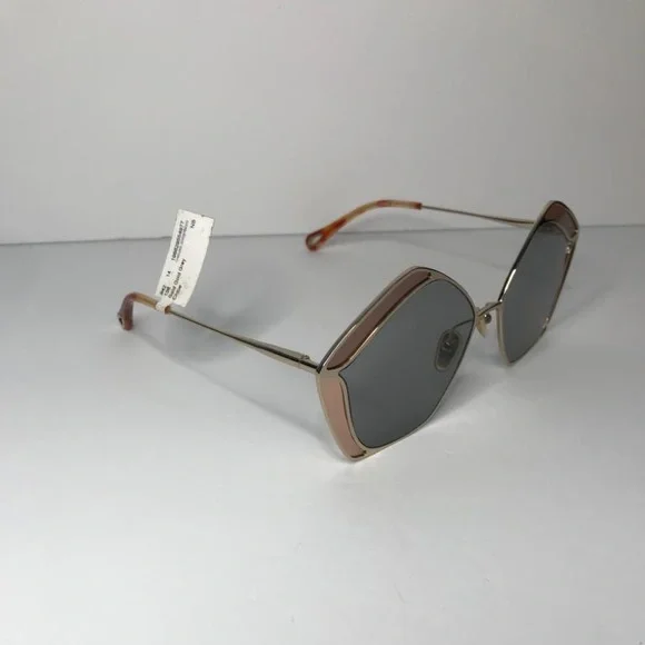 New authentic💯- CHLOE CH0024S 002 Round Gold Pink Grey 60 mm Women's Sunglasses - Picture 9 of 14